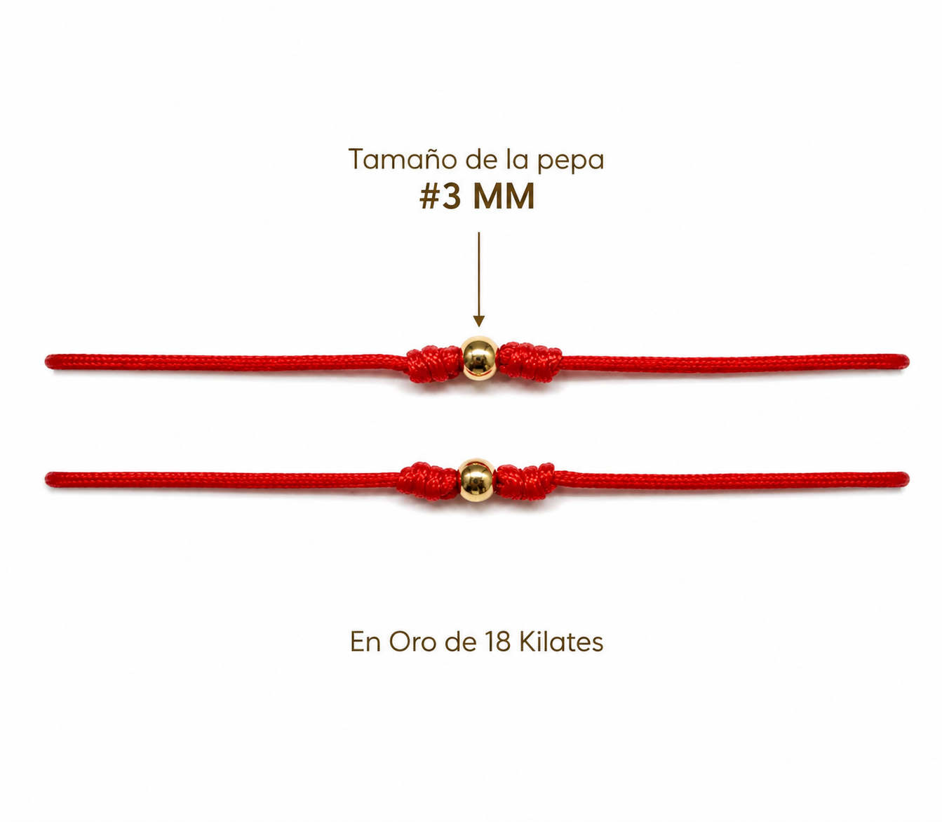 Pulseras de Hilo Rojo para Parejas Amor y Protección Esferas 3 MM en Oro 18 Kilates