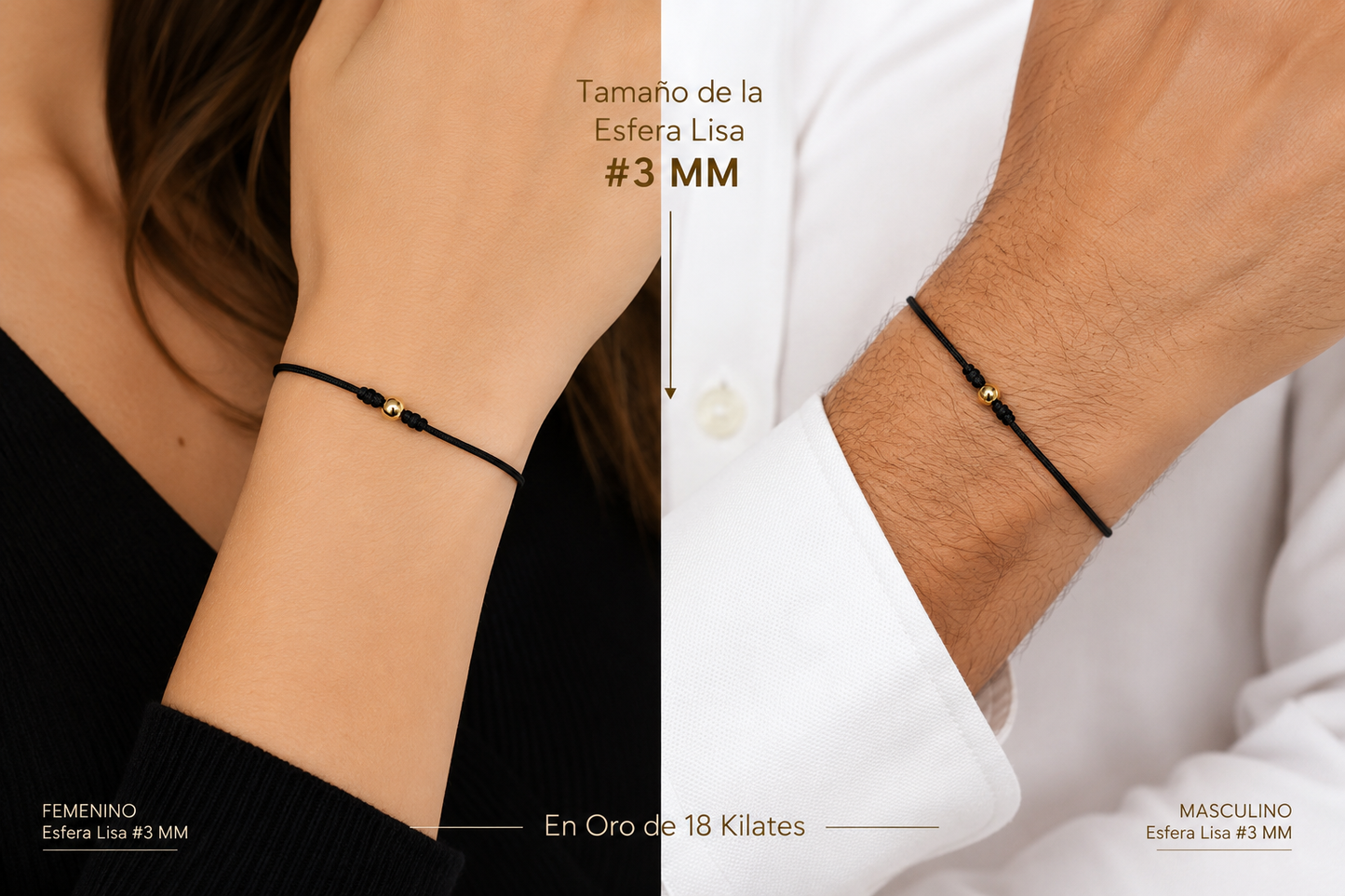 Perfectas para Parejas,  Amor & Protección Esferas 3 MM en Oro 18 Kilates