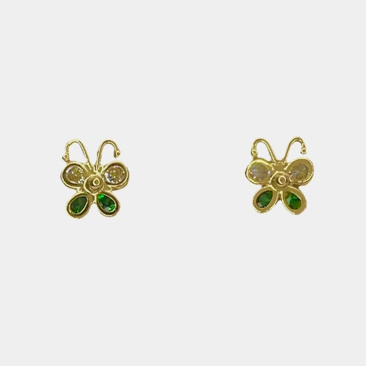 Topos Mariposa + Circones Verdes Oro 18 Kilates