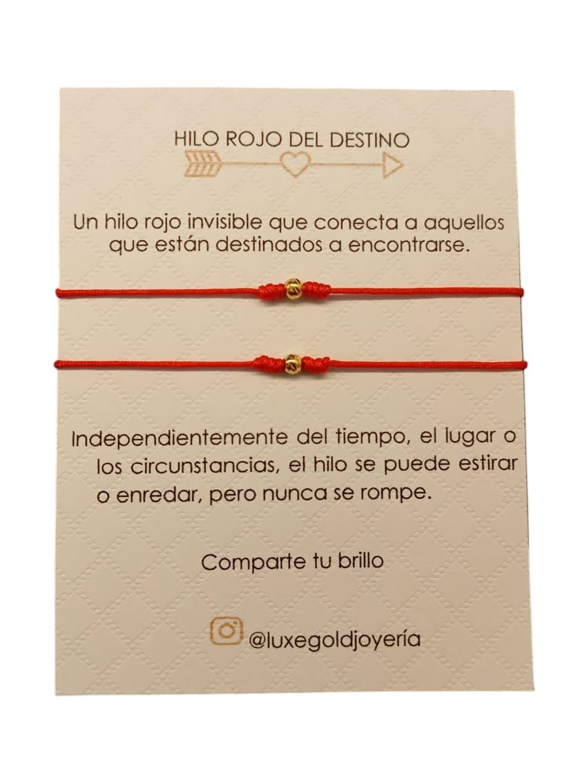 Pulseras de Hilo Rojo para Parejas Amor y Protección Esferas 3 MM en Oro 18 Kilates